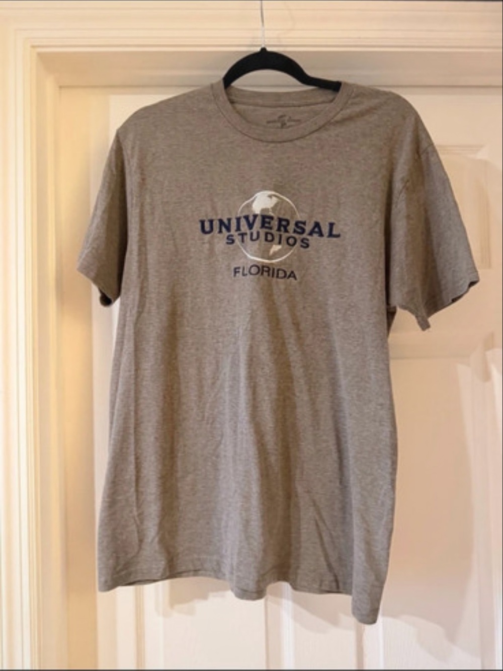 Universal Short Sleeve Gray T-Shirt with Navy Logo